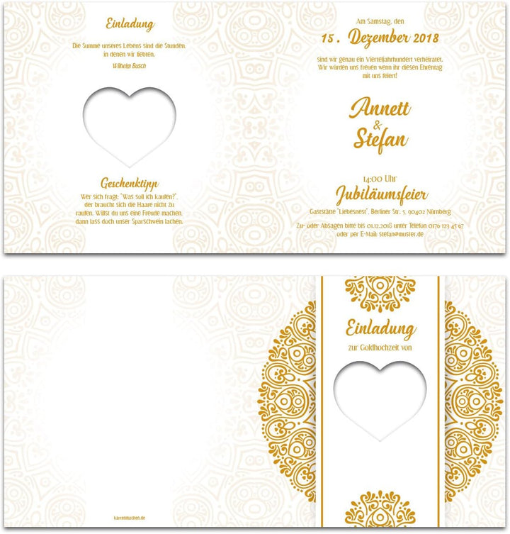 10 x Lasergeschnitten Hochzeitseinladungen Goldhochzeit goldene Hochzeit Einladung individuell - Her