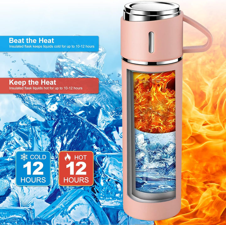 Thermosflasche 500ml mit Becher, Thermoskanne Kaffee Hält 12 Stunden Heiss und Kalt, Edelstahl Termo