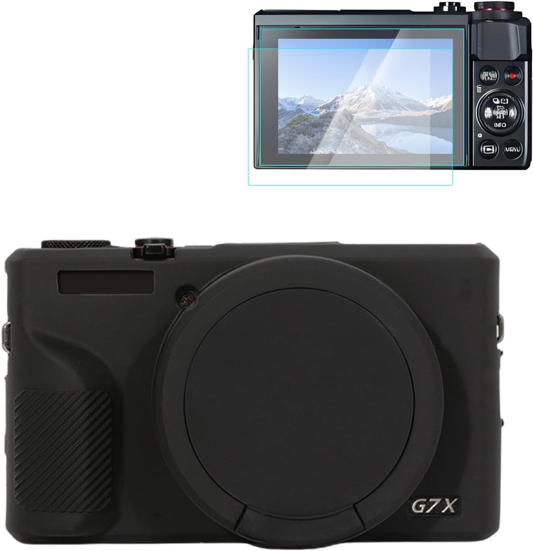 Rieibi Silikon-Schutzhülle für Canon G7X Mark III Hülle, G7X Mark III Zubehör mit 2 Stück Displaysch
