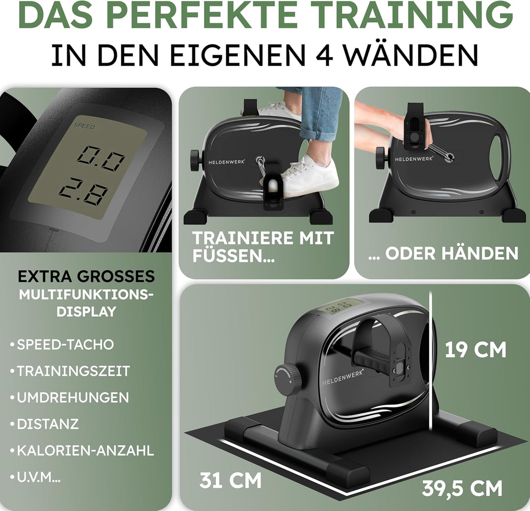 HELDENWERK Pedaltrainer Set - TÜV/GS geprüft NEU 2025 inkl. Befestigungsgurt & Anti-Rutschmatte - Ar