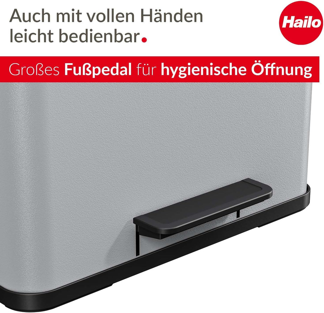 Hailo Öko duo Plus L Tret-Mülltrenner - freistehender 17+9 Liter Doppelmülleimer aus Stahlblech - Mü