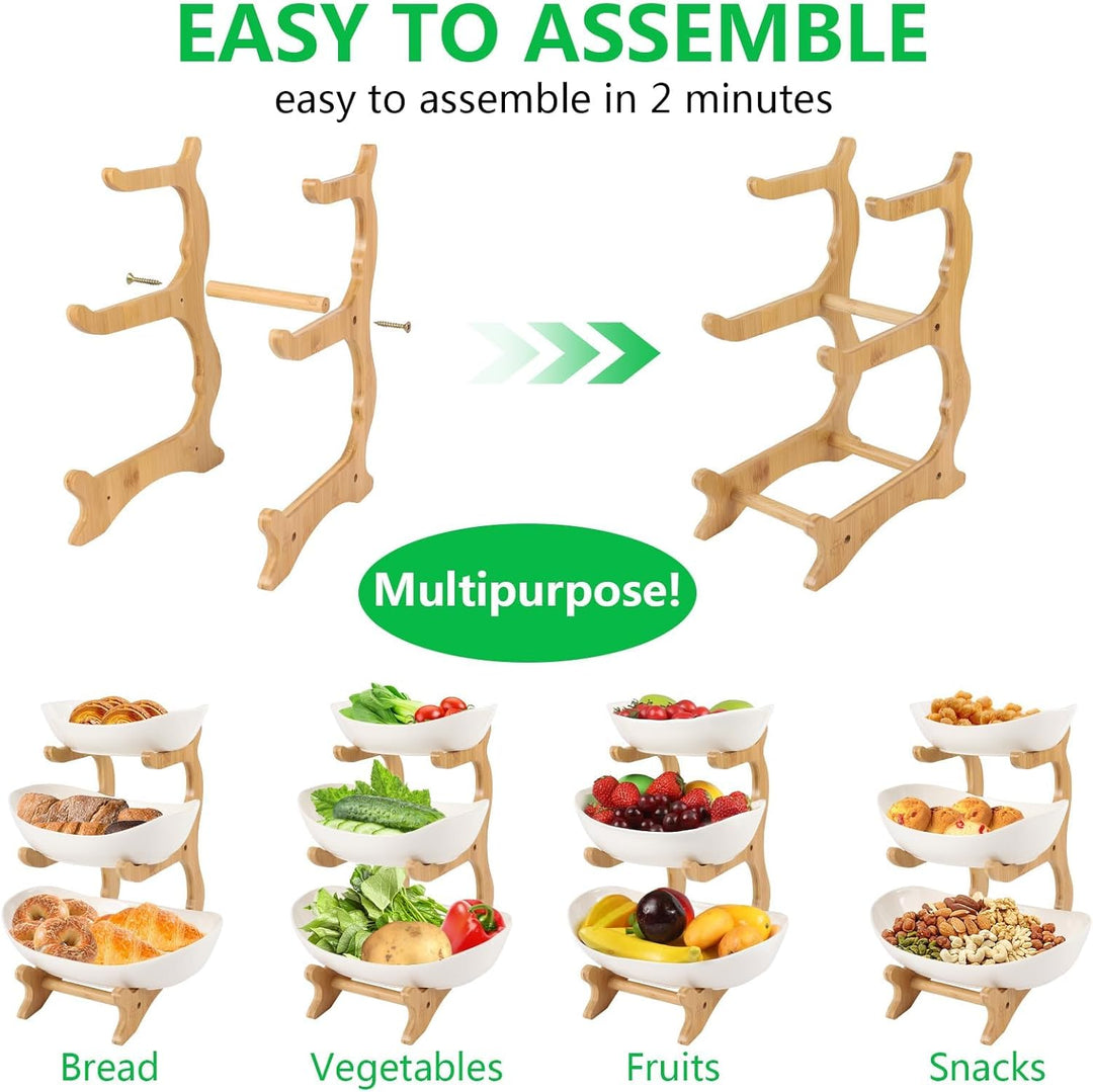 Dreamhigh® Keramik Obst Etagere mit 3 Etagen, Platzsparendes Obstkorb Etagere für die Familie, Stabi