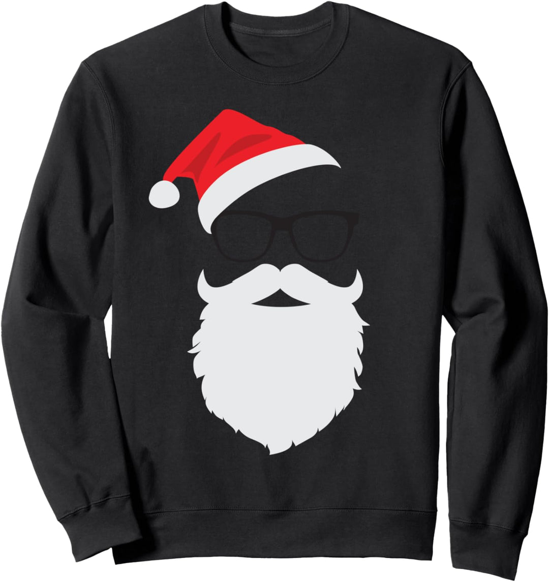 Hipster Santa Face mit Hut Bart & Brille Weihnachten Sweatshirt
