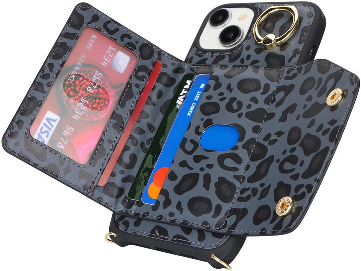 Lipvina Hülle für iPhone 15 Hülle mit Band Kartenhalter handyhülle Hülle für iPhone 15 mit Reissvers