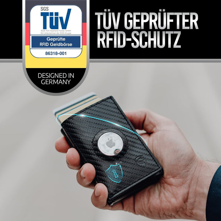 GenTo - AirTag Slim Wallet mit Münzfach - TÜV geprüfter RFID NFC Schutz - Kartenetui Kreditkartenetu
