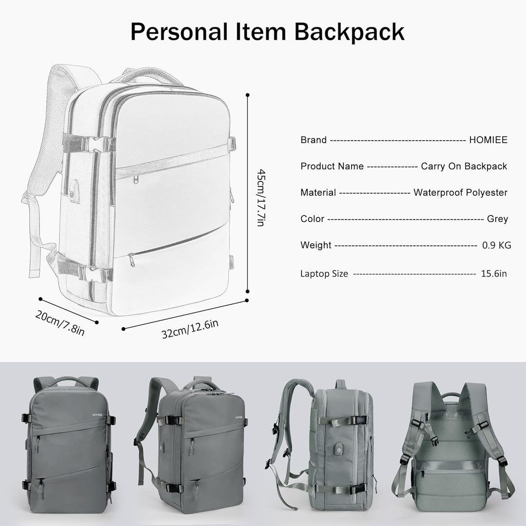HOMIEE Reiserucksack Damen, Handgepäck Rucksack,15,6 Zoll Laptop Rucksack für Arbeit Schule Wochenen
