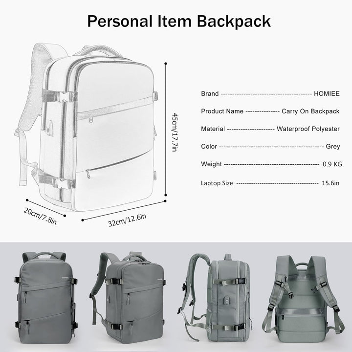 HOMIEE Reiserucksack Damen, Handgepäck Rucksack,15,6 Zoll Laptop Rucksack für Arbeit Schule Wochenen