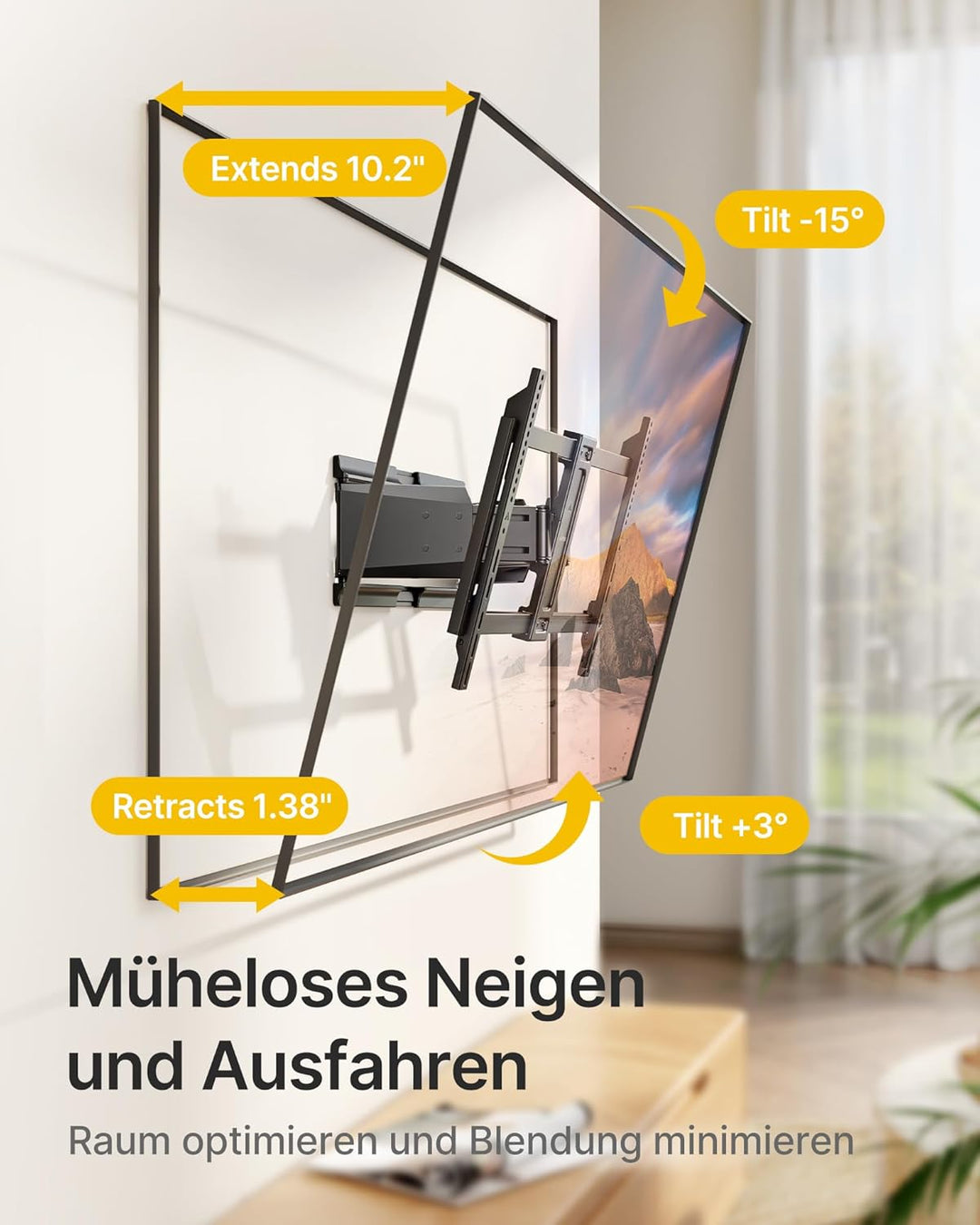 monTEK Hochbelastbare Ultra Slim TV Wandhalterung für 37-90 Zoll Fernseher bis zu 85kg, Schwenk &amp; Ne