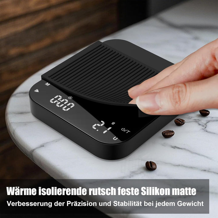 Diyife Kaffeewaage mit Timer, 3kg/0,1g Wiederaufladbare Espresso Waage mit HD LCD Display, Tara Funk