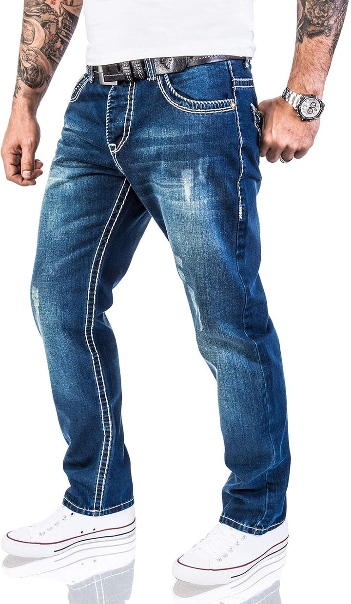 Rock Creek Herren Designer Jeans Hose Dicke Nähte Vintage Blau RC-2056 36W / 34L Blau, 36W / 34L Bla