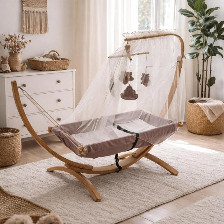 Kinder-Hängematte mit Holzgestell – Ergonomische 66×150 cm Hängeliege für Kinder 3–5 Jahre I Sanftes