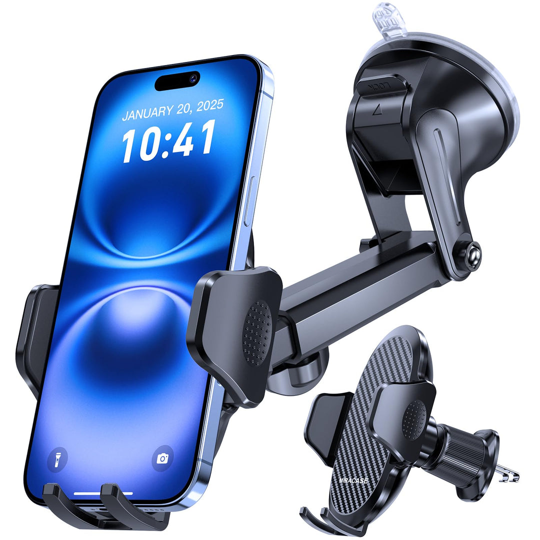 Miracase 2025 Handyhalterung Auto【Upgrade Doppelhaken & Rüttelfester Saugnapf】 4 in 1 Handy Halterun