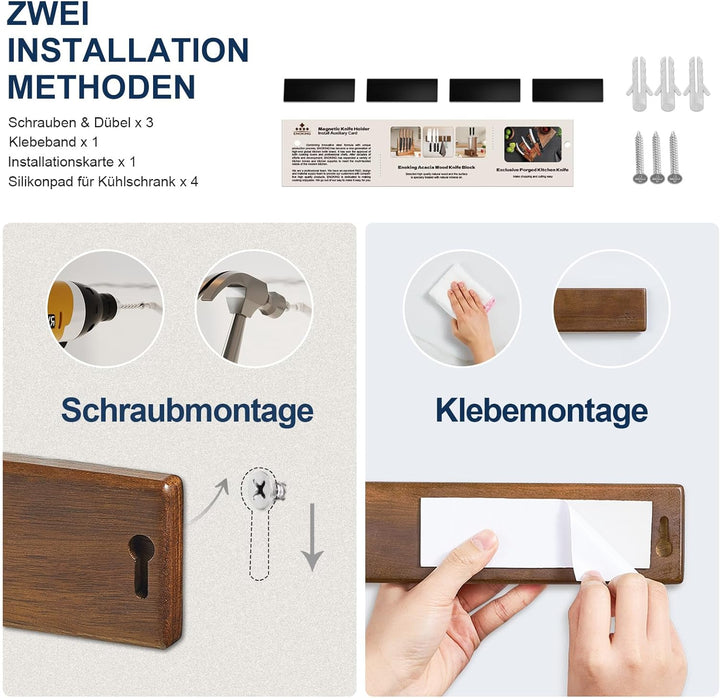 ENOKING Magnetleiste Messer 26 cm, Messerblock Magnetisch ohne Messer, Magnet Messerhalter aus Akazi
