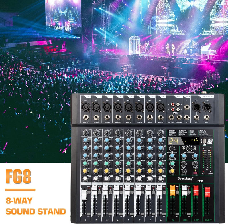 Depusheng FG8 Professioneller 8-Kanal-Audio-Mixer für Computeraufnahmen, Sound-Controller-Schnittste