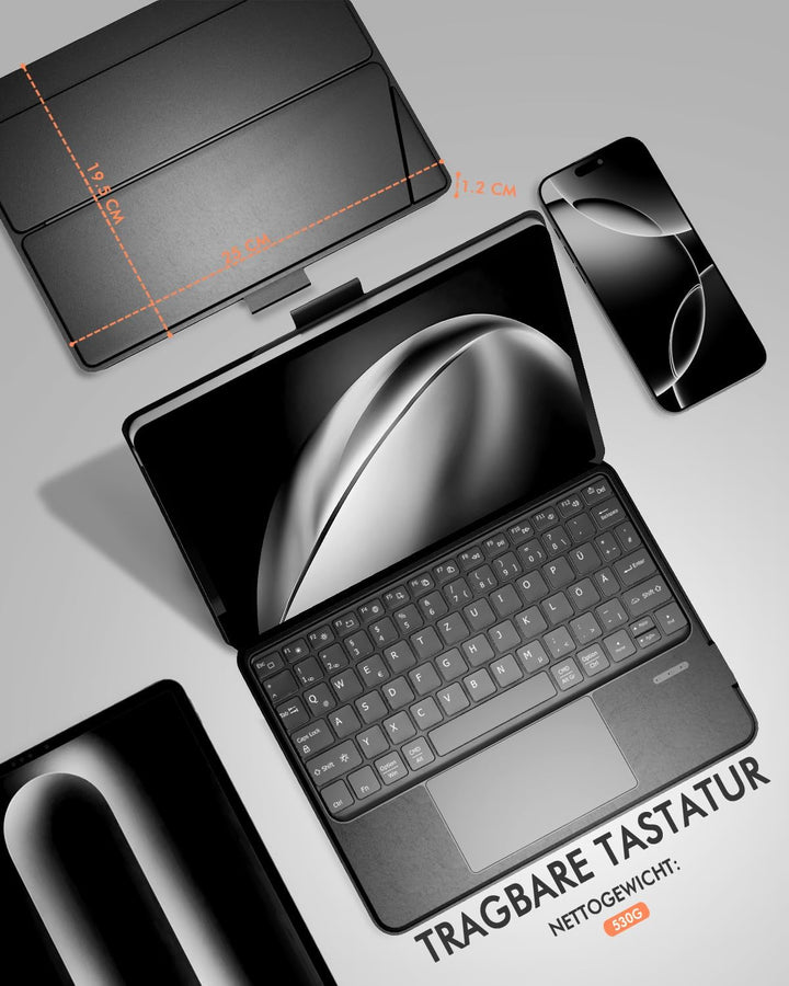 Doohoeek Tablet Tastatur Hülle für 9-11 Zoll, Abnehmbare Beleuchtete Bluetooth Tastatur mit Touchpad
