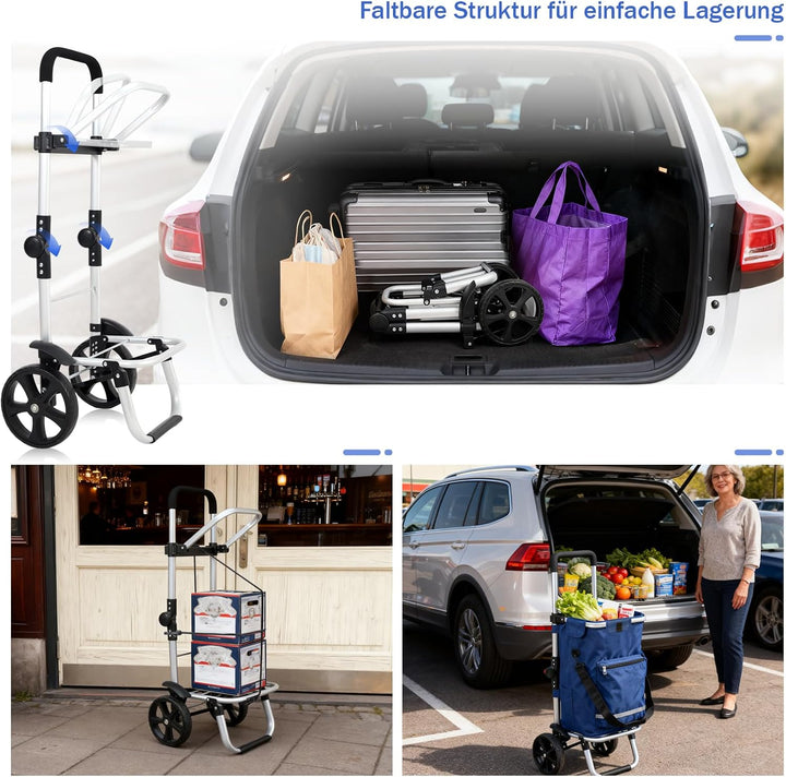 Sekey XXL Einkaufstrolley – Klappbarer, Kompakter Trolley aus leichtem Aluminium mit Höhenverstellba