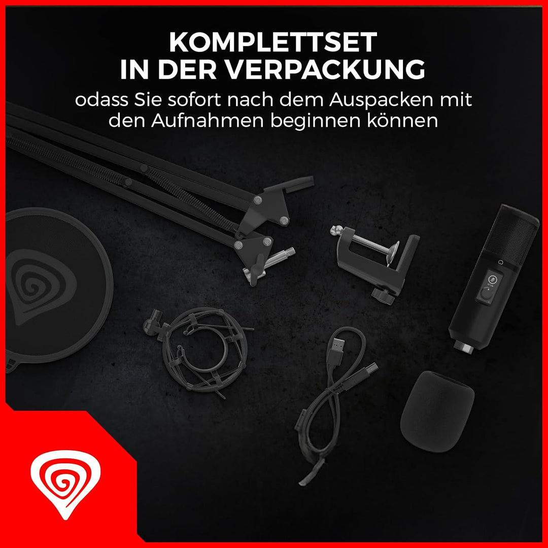 Genesis Gaming Mikrofon Radium 400 G2 mit Arm, USB Microphone Kit mit Stummschalttaste für Podcast S