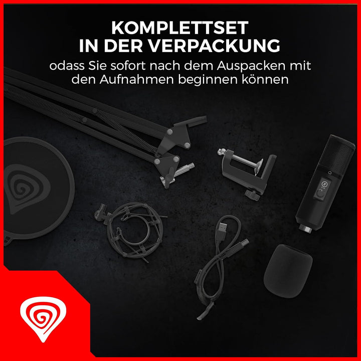 Genesis Gaming Mikrofon Radium 400 G2 mit Arm, USB Microphone Kit mit Stummschalttaste für Podcast S