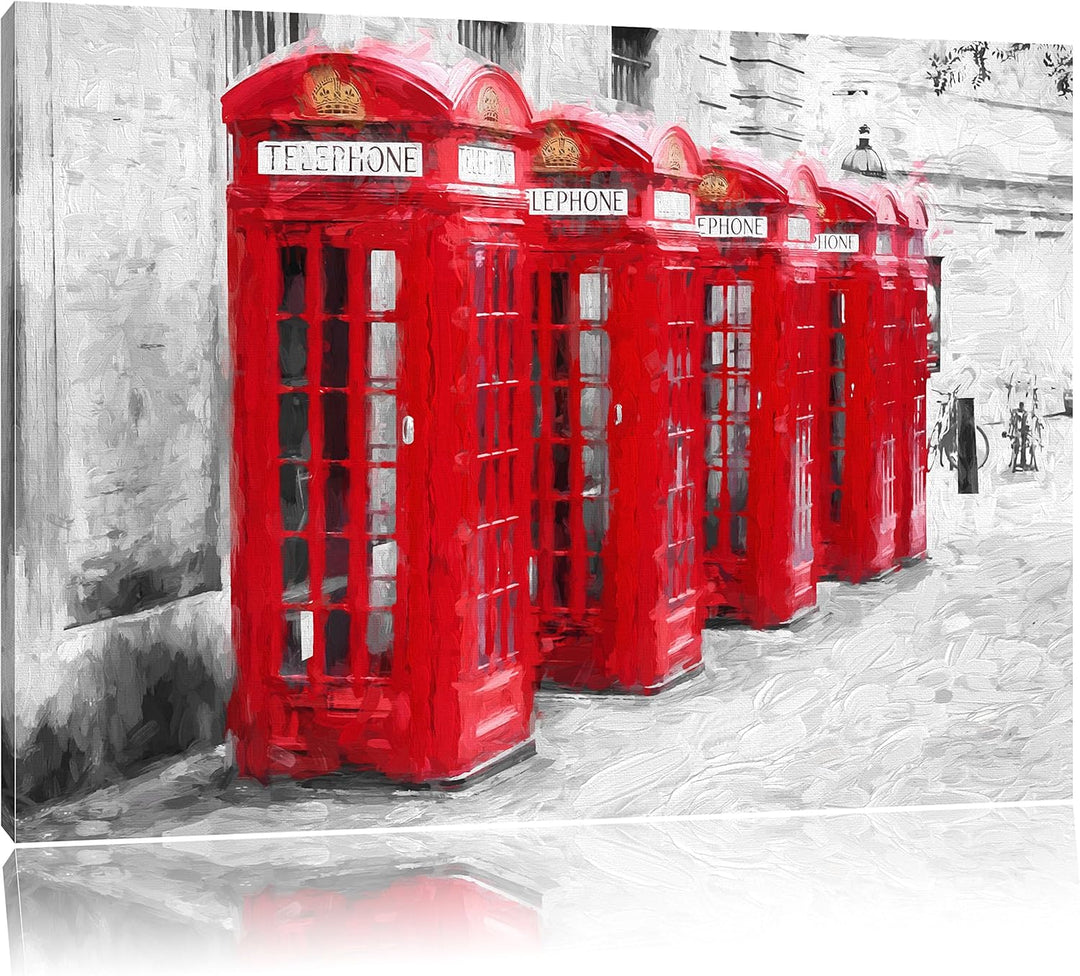 Pixxprint rote Londoner Telefonzellen Kunst Pinsel Effekt, Format: 100x70 auf Leinwand, XXL riesige