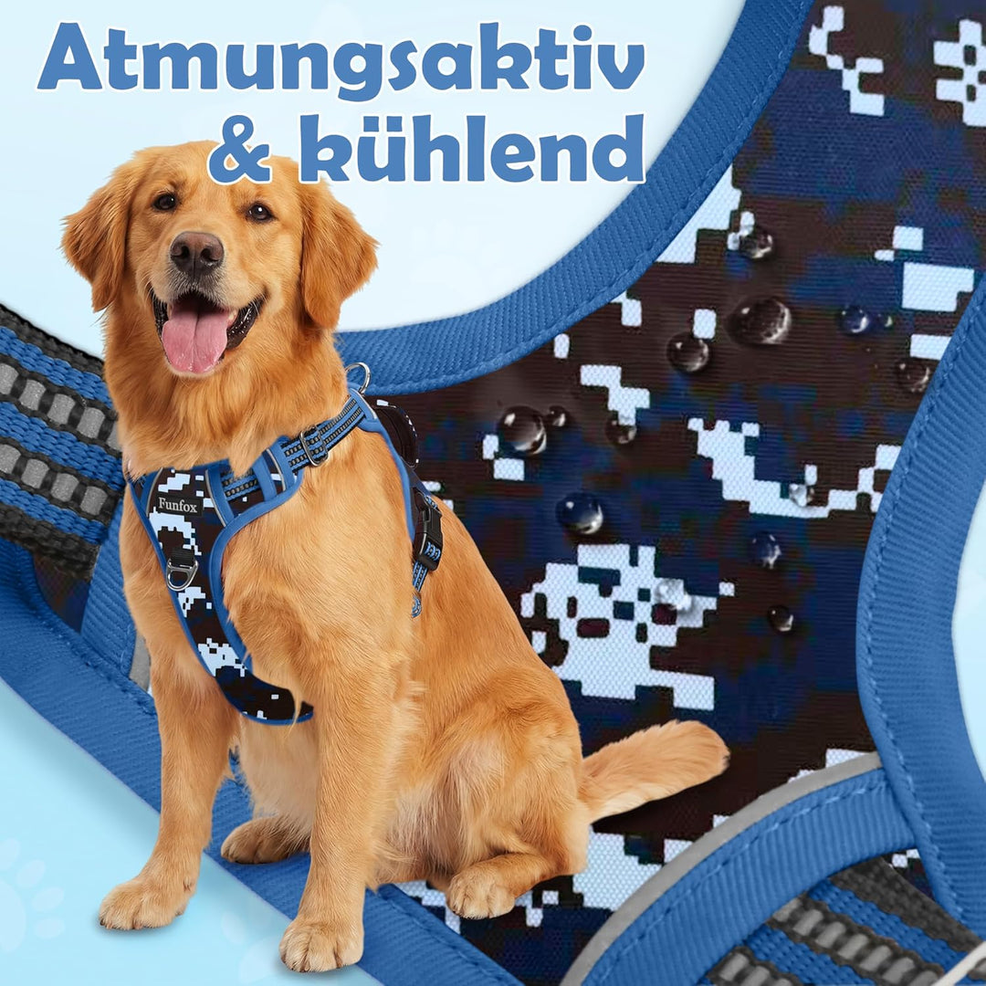 Funfox Hundegeschirr Kleine Hunde [S] - Anti Zug Welpengeschirr mit Griff &amp; Ringreflektoren, Atmungs