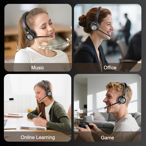 Bluetooth Headset mit Mikrofon Noise Canceling, Wireless Headset mit USB Dongle für PC, 40 Stunden S