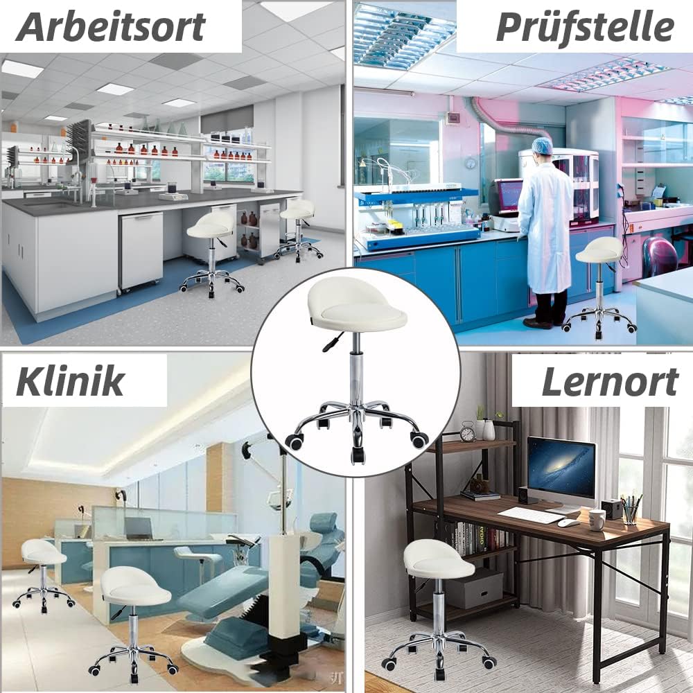 Mingone Bürohocker mit Rollen Arbeitshocker Weiss Rollhocker Höhenverstellbar Sitzhocker 360° Drehba