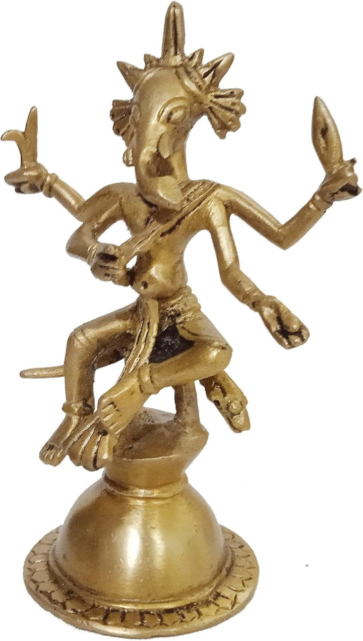 Purpledip 12412 Statue aus Messing mit Idol Ganesha Ganapathi im antiken Tribal-Design