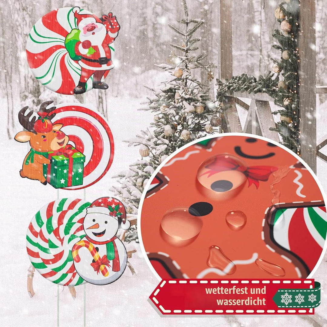 12Pcs Christmas Yard Signs Decorations, Candy Weihnachtsdeko Aussen Set, Wasserfester Doppelseitiger