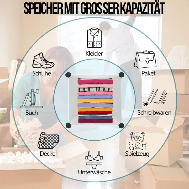 YUENFONG Kleiderschrank Regalsystem aus 6 Würfeln PP Material, Garderobenschrank mit Türen Tragbarer