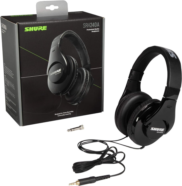 Shure SRH240A-BK-EFS geschlossener Kopfhörer/Over-Ear, geräuschunterdrückend, druckvolle Bässe und d