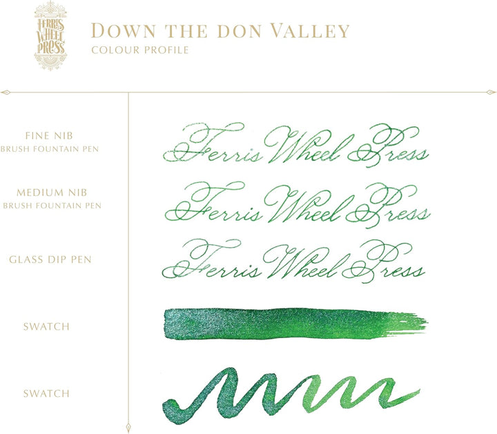 Ferris Wheel Press Ink, Everyday Ink Collection, Down the Don Valley, Leaf Green with Green Shimmer,