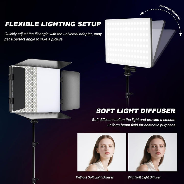 Soonpho 2-Pack RGB LED VideoLicht Set Panel Videoleuchte Barn Door 2500–8500K Dimmbare 20W Light Fot