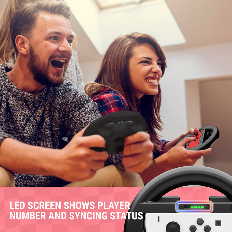 Orzly 2 x Lenkräder für Nintendo Switch – 2 x schwarzes Lenkrad für Joy-Cons der Nintendo Switch Kon