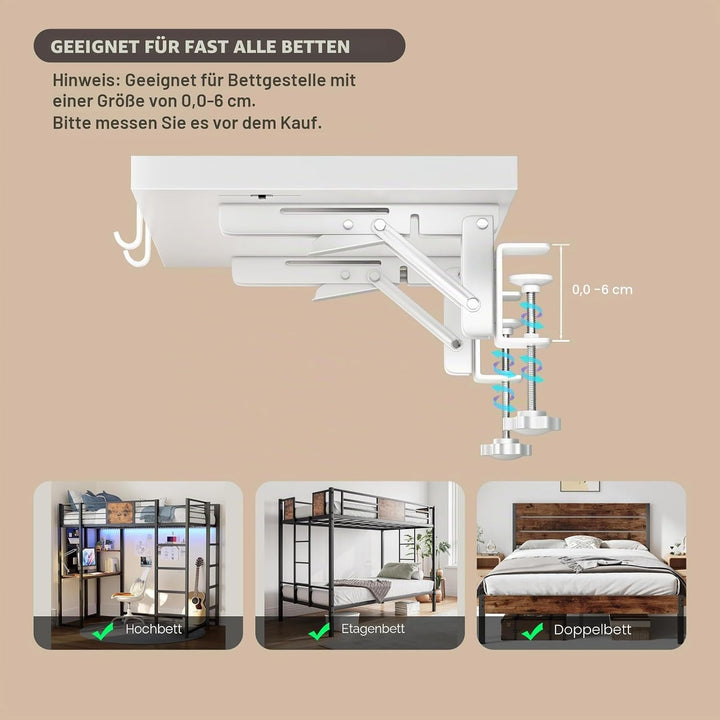 Magheo Bettablage zum Einhängen Faltbar, Metall Nachttisch zum Einhängen, Klemmbar Bett Ablage für E