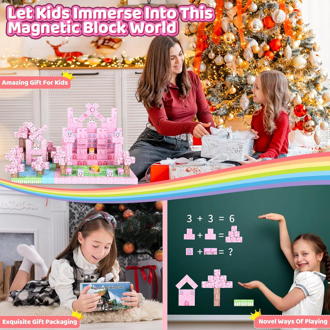 100STÜCK Magnetblöcke, Magnetische Bausteine Prinzessin Spielzeug für Mädchen, Kleinkind Geburtstag