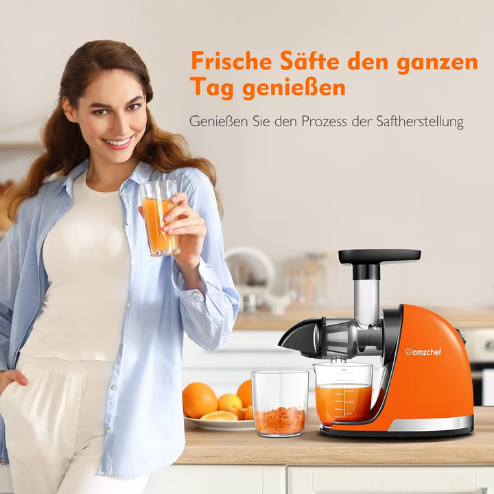 AMZCHEF Entsafter Gemüse und Obst Testsieger - Entsafter Slow Juicer mit Rückwärts-Kau-Funktion - Za