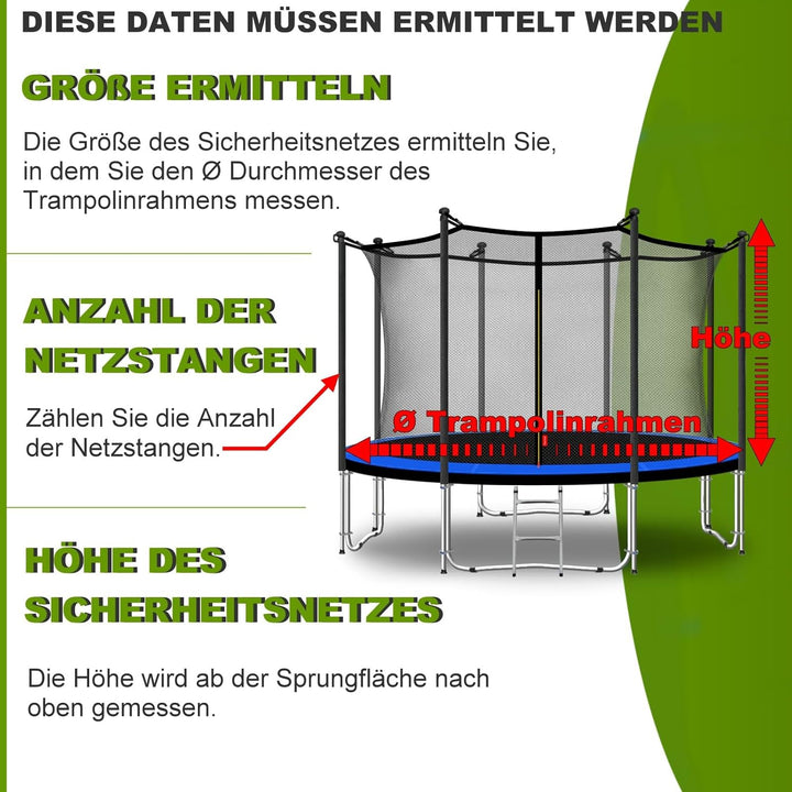 Baunsal® Trampolin Sicherheitsnetz Ø 183 185 244 250 275 277 300 305 366 370 335 337 396 400 427 430