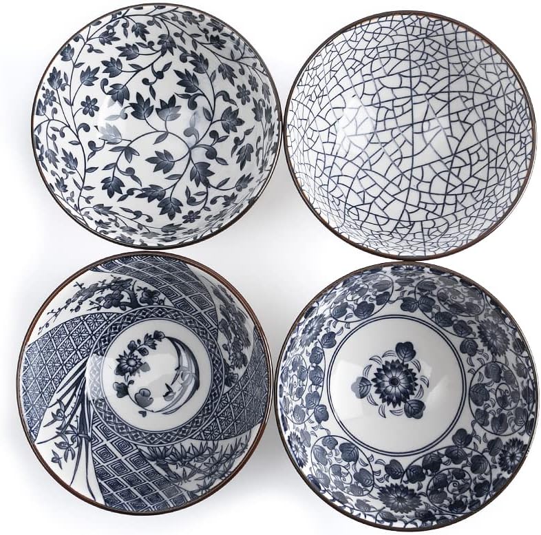 lachineuse - Set aus 4 traditionellen japanischen Schalen - Bicolore Motive - Reisschalen 11 cm - As