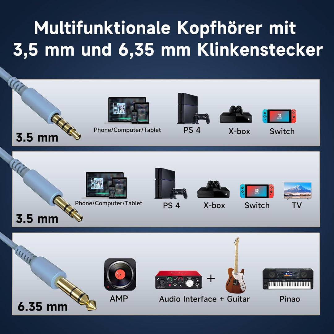 OneOdio Over Ear Kopfhörer mit Kabel, 50mm Treiber, Bassklang, 6.35 & 3.5mm Klinke, Share-Port, Gesc
