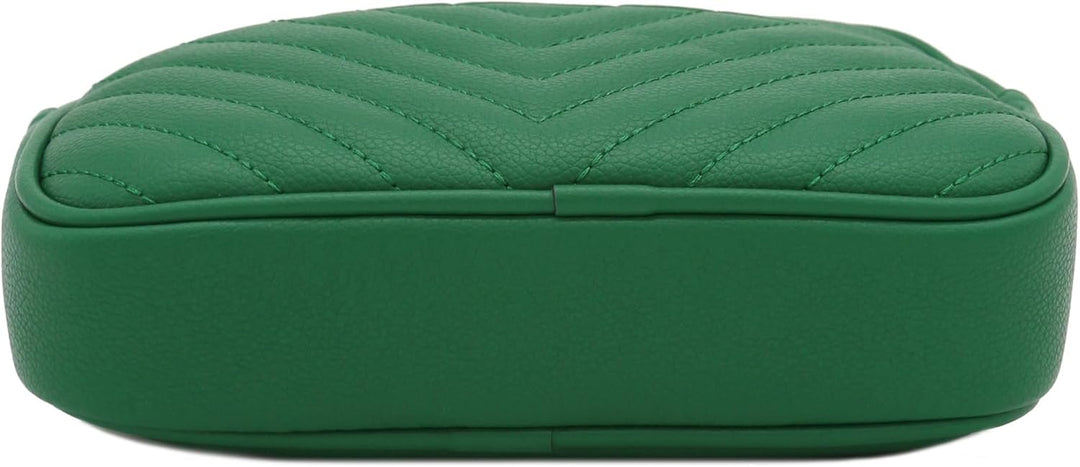 FashionPuzzle Chevron gesteppte Crossbody-Kameratasche mit Kettenriemen und Quaste Kelly, Grün, Kell