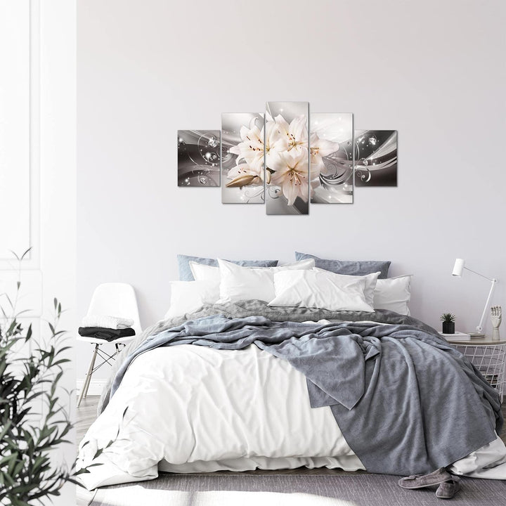 Runa Art Bild Wohnzimmer Schlafzimmer Blumen Lilien 5 Teilig Abstrakt Grau Beige Wandbilder auf Vlie