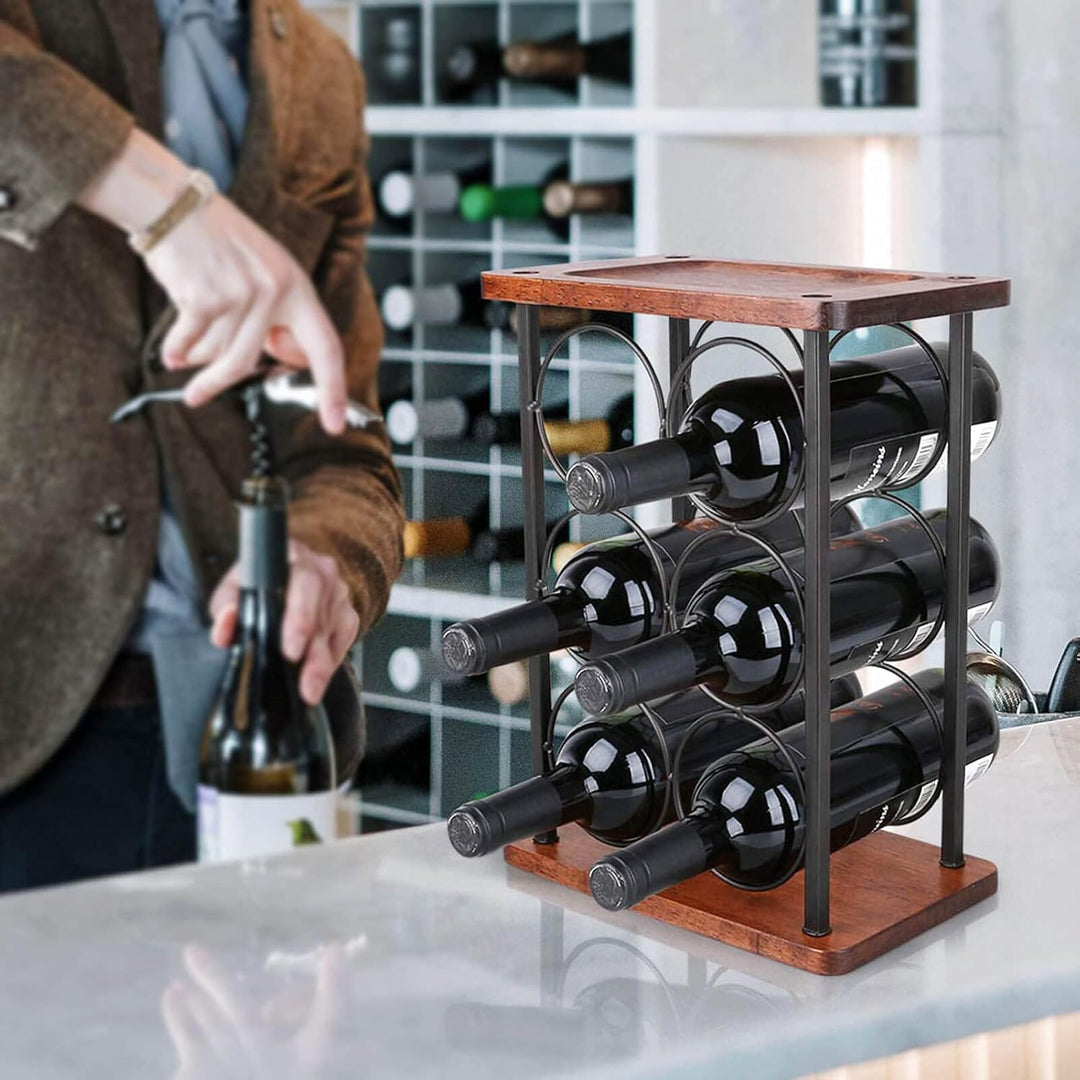Weinflaschenhalter, 6 Flaschen Wein Regal Stand, Weinregal freistehend aus Holz, perfekt für Heimdek