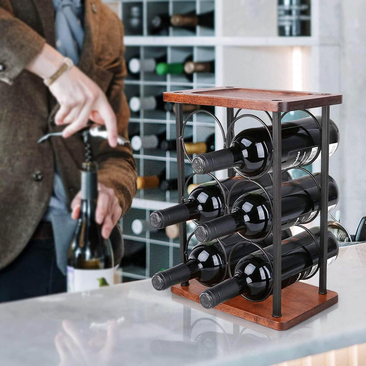 Weinflaschenhalter, 6 Flaschen Wein Regal Stand, Weinregal freistehend aus Holz, perfekt für Heimdek