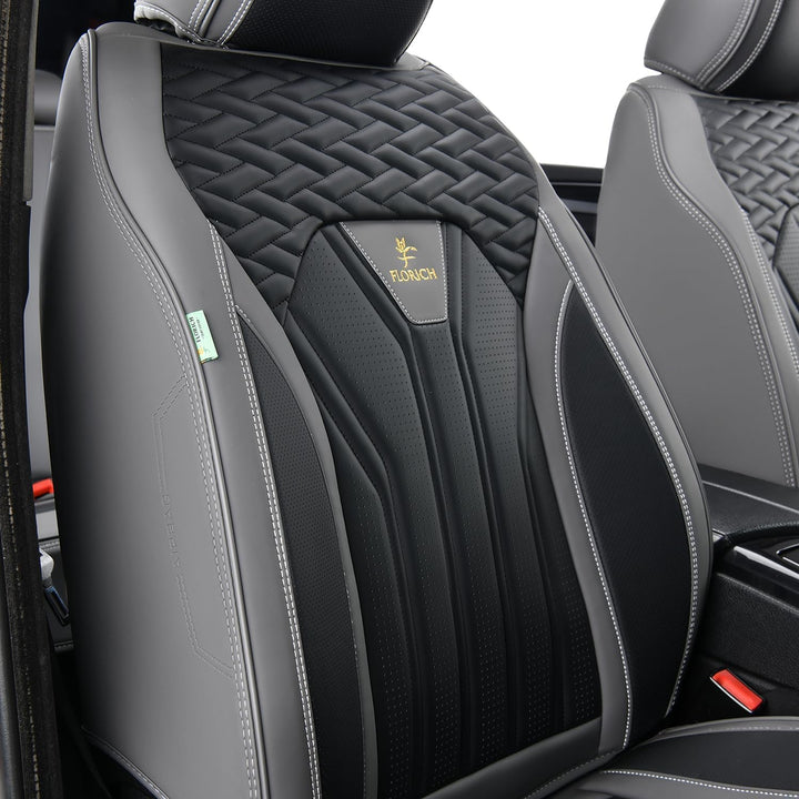 FLORICH Autositzbezüge Leder, Vorder- und Rücksitzbezüge, 5 Stück, komplettes Set, universell passen