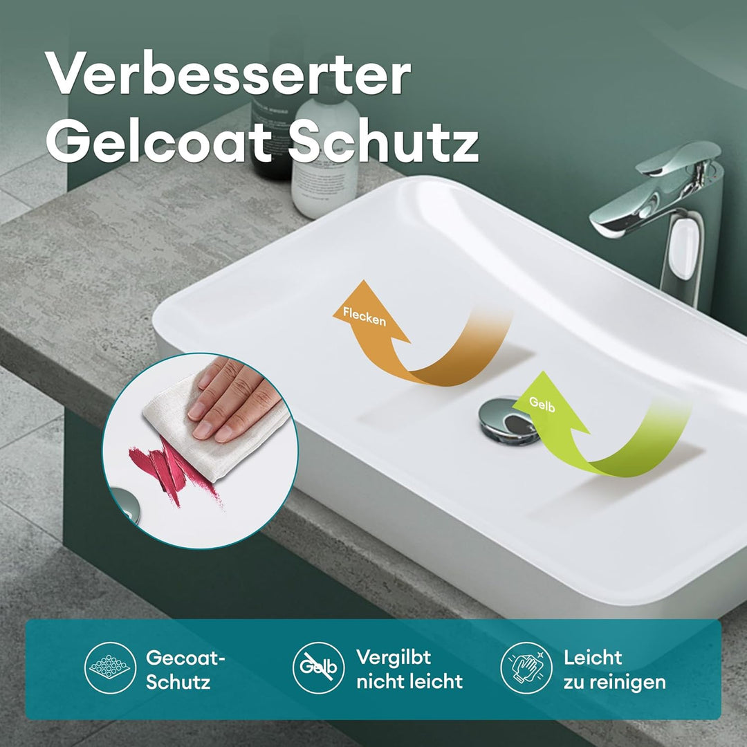 Mai & Mai Waschbecken Aufsatzwaschbecken aus Mineralguss Waschschale Waschtisch Weiss inkl. Standard