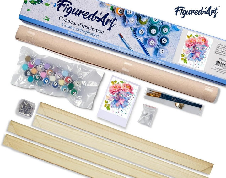Figured'Art Malen Nach Zahlen Erwachsene Mit Rahmen Blumen und Fische - Paint by Numbers Basteln DIY