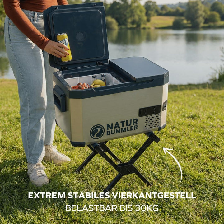 NATURBUMMLER Ständer für Kühlbox [VAC-CORE] Kühlboxständer faltbar (bis zu 55L) Kühltruhenhalter für