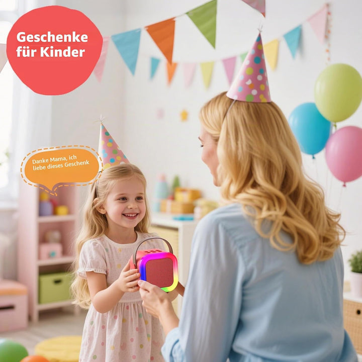 Fede Karaoke Maschine für Kinder Erwachsene, Mini Karaoke Maschine mit 2 Mikrofonen, Tragbarer Bluet