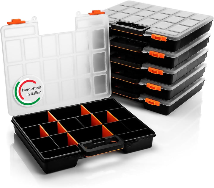 BigDean 6 Stück Sortimentskasten stapelbar 38x33x6cm praktische Sortierbox mit 16 Fächern – Werkzeug