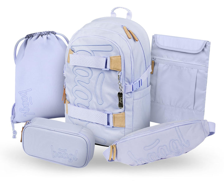 Baagl Schulrucksack Set Mädchen 5 Teilig, Skateboard Rucksack, Schultasche ab 3. Klasse, Grundschule